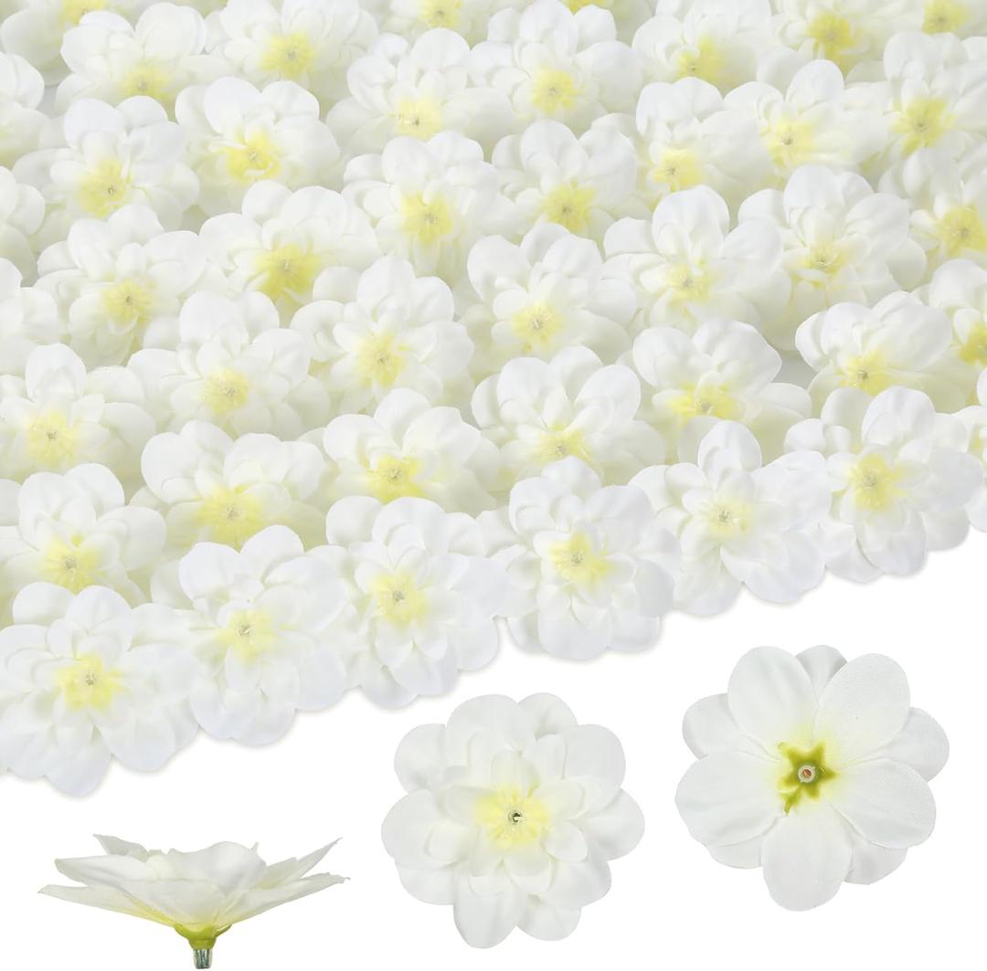 100PCS Delphinium Artificial Flower Heads 2.3" White Fake Flowers Bulk Cake Flowers for Crafts DIY Wedding Corsage Cake Garland Decor(White)