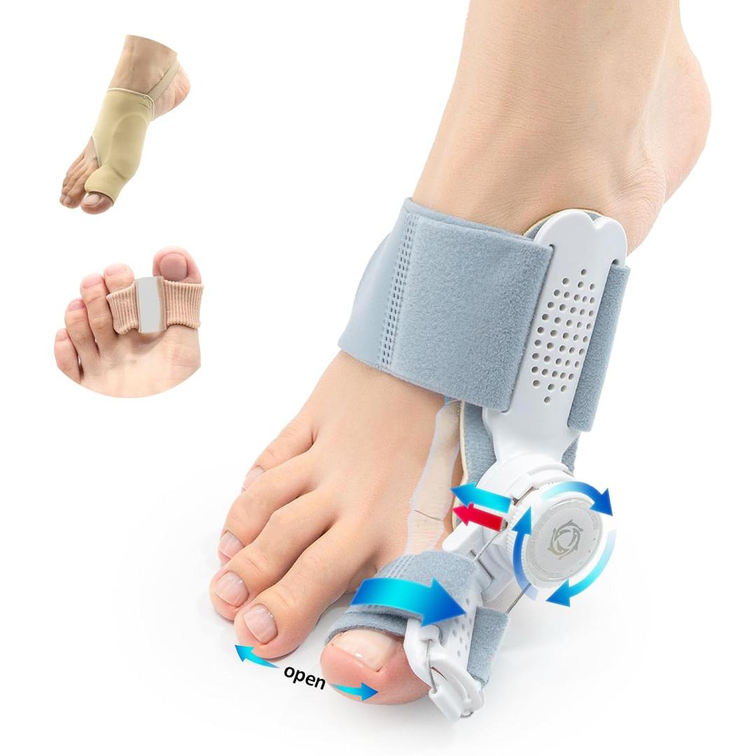3-in-1 Adjustable Bunion Corrector for Women & Men, Orthopedic Bunion Splint for Hallux Valgus Pain Relief, Big Toe Separator, Adjustable Day/Night Support, Comfortable Hammer Toe Straightener(1 Set)