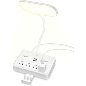 LED Desk Lamp, Power Outlet with Dimming Night Light Desk Light,Table Lamps 3 Lighting Modes Desktop Charging Extension Lead 4 AC Power Outlet and 2 USB Charging Ports for Travel Home Office
