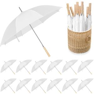12 Pcs Wedding Umbrellas Bulk, 41 Inch Wedding Stick Umbrellas with Wooden Handle (White)