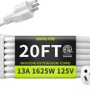 16/3 White Extension Cord 20 FT, Indoor Extension Cord for Laptops, Coffee Makers, Office Home Appliances, 3 Prong Resistant Cable Flexible, 13A 125V 1625W ETL Listed