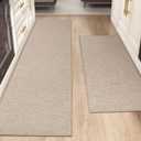 Color&Geometry Washable Kitchen Floor Mats Set,Extra Long Absorbent Non Slip Kitchen Runner Rug for Front Sink, Laundry, Hallway, 24"x36"+24"x72", Beige