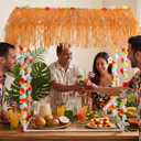 8 Pcs Tiki Bar Stand Supplies Tiki Hut Decorations Hawaii Luau Party Decorations with 1 Set White Plastic Stand 1 Thatch 2 Monstera Leaf Banners 4 Tinsel for Summer Party Supplies Outside Patio