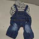 Small Dog Hoodie Clothes Cute Stripe Shirts Denim Jumpsuit One-Piece Outfit for Small Medium Dogs Cats Boy Girl Chihuahua Blue Jeans Overalls Puppy Costume (Blue,S)