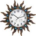 Sun Outdoor Clock with Thermometer and Hygrometer Combo, Silent Non-Ticking Outdoor Clock Waterproof, Decorative Outdoor Wall Clocks for Patio Garden Indoor Home Decor Gift, 18.5 Inch