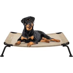 Veehoo Outdoor Elevated Dog Bed, Cooling Raised Dog Cot Bed XL, Portable Waterproof Curved Dogs Hammock Beds for Outside, up to 150lbs, Black Legs, Beige 49"