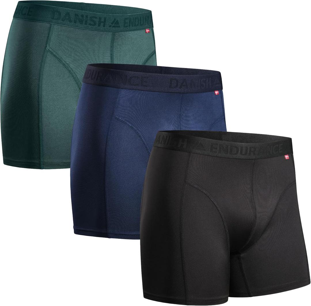 DANISH ENDURANCE Men's Performance Boxer Briefs (3-Pack)  Moisture-Wicking, Quick-Dry Comfort with Extra-Long Fit (Multicolor (1x Black, 1x Blue, 1x Green))