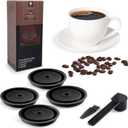 Reusable Coffee Capsule Lids for Original Nespresso Pods Vertuoline, Food Grade Silicone Caps for Any Sizes of Reusable Nespresso Refillable Capsule with Scoop and Brush (Black)
