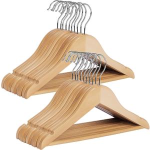 StorageWorks Baby Hangers 20 Pack, Maple Wood Clothes Organizer for Toddler, Kids Wooden Hanger with Pant Bar for Closet, Natural Maple Wood Color