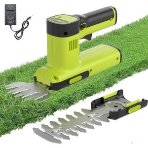 12V Cordless Hedge Trimmer & Grass Shears - 2 in 1 Handheld Small Electric Grass Shear Bush Trimmer, Lightweight Shrubbery Trimmers Battery & Charger Included, Shrub Trimmer for Garden, Yard, Lawn