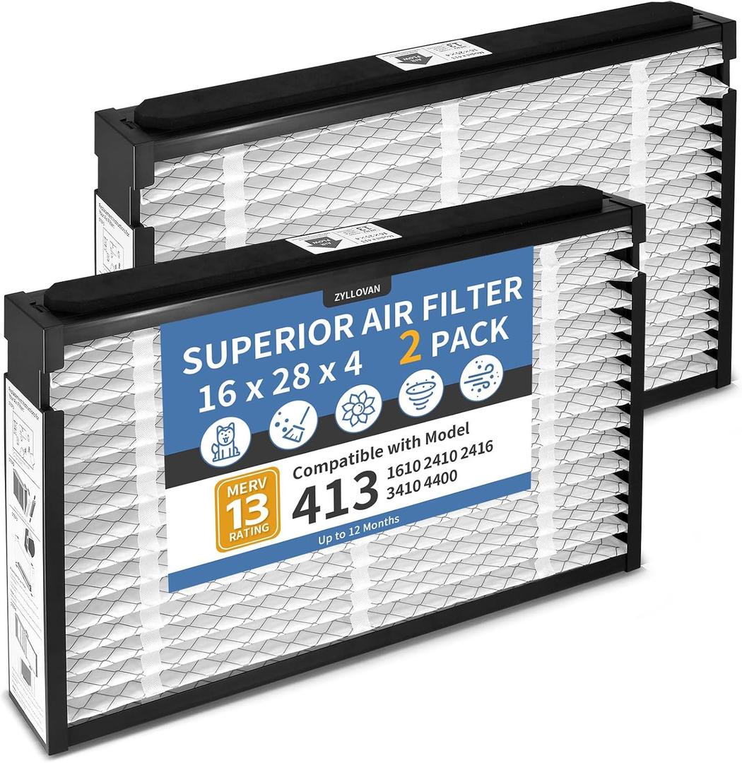 2-Pack 413 Replacement Filter Compatible with Aprilaire Whole House Air Purifier Models 1410 1610 2410 2416 3410 4400, 16x28x4 MERV 13 Furnace Filter