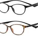 JM 2 Pack Magnetic Reading Glasses for Men Women, Hang Neck Blue Light Blocking Computer Readers Black & Tortoise +2.5