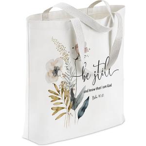 Christian Tote Bag, Be Still and Know That I Am God Psalm 46:10 Christian Bible Verse Canvas Tote Gift Bags Reusable Shopping Bags Study Carrying Bag with Handles for Women Faith