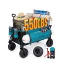 FUNDANGO 300L Large Beach Wagon with Big Wheels for Sand, 550lbs Heavy Duty Beach Wagons with Balloon Wheel, Folding Collapsible All Terrian Cart with Side Pockets for Sports, Camping, Pump Included