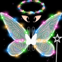 Fairy Wings for Adults Women Light UP Butterfly Costume with Elf Ears for Girls Halloween LED Dress Up Cosplay Angel Wings Party Favor White 3 Pack