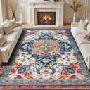 Rugflix 8x10 Area Rug for Living Room, Machine Washable Area Rugs with Non-Slip Backing, Large Soft Boho Vintage Rug for Bedroom, Dining Room, Low Pile Carpet, Kids Pet Friendly, Red