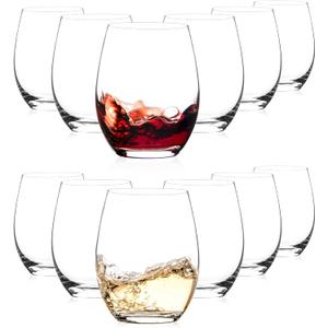 Stemless Wine Glasses, 15 oz Stemless Glasses Set of 12 for Red or White Wine, Stemless Glassware, No Stem Wine Glasses, Drinking Glasses, Clear