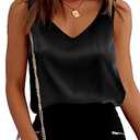 Aoulaydo Women's Silk Satin Sleeveless Blouse Summer Basic Camisole Tank Shirt V Neck Casual Loose Tank Tops Black, M