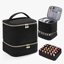 Corduroy Nail Polish Organizer and Nail Lamp Case, Nail Kit Organizer Holds 30 Bottles (15ml - 0.5 fl.oz) and a Nail Lamp, Nail Polish Carrying Case with Manicure Tools Storage Sections (Black)