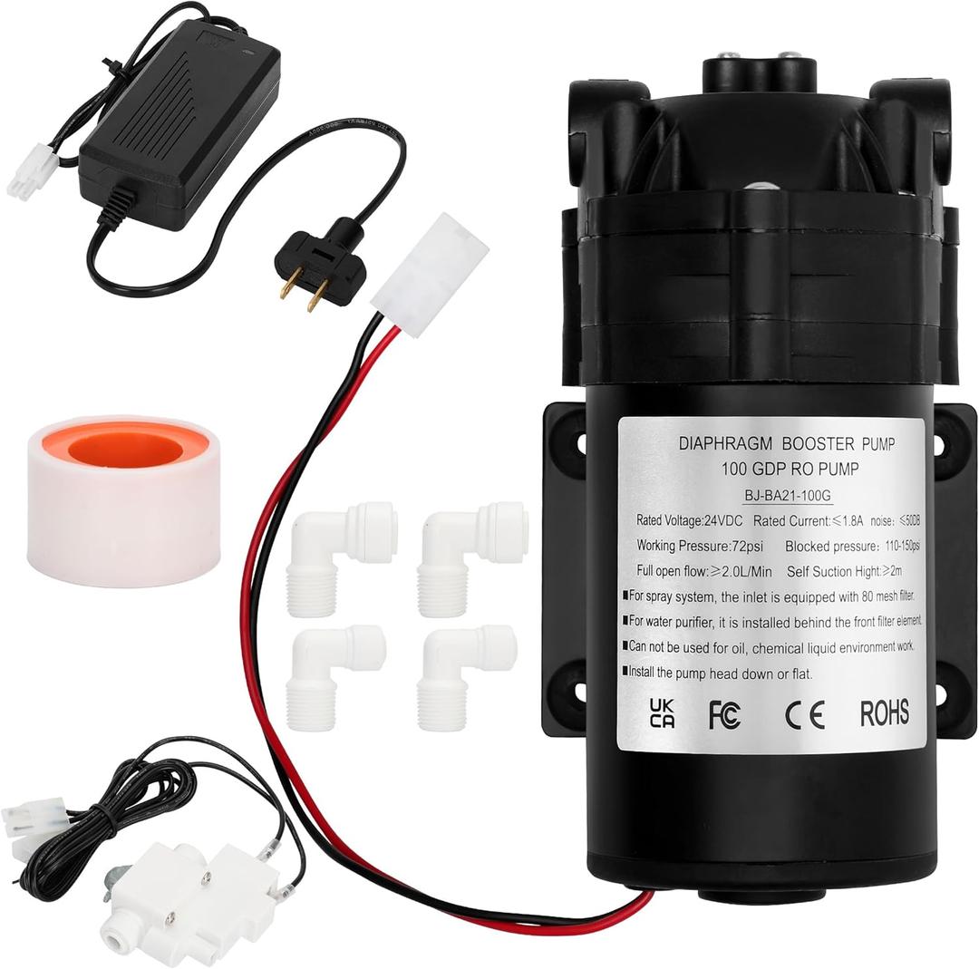 2025 Upgraded Betollo 6800 Booster Pump Kit, Suitable for Household Reverse Osmosis Water Filtration System Standards or Manifolds up to 100 GPD,Bring a High-Voltage Switch