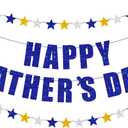 Happy Father's Day Banner, Glitter Blue Happy Father's Day Banner with Tassel, Father's Day Party Decorations, Father's Day Party Supplies, Garland for Father's Day (Blue Gold Silver Star)