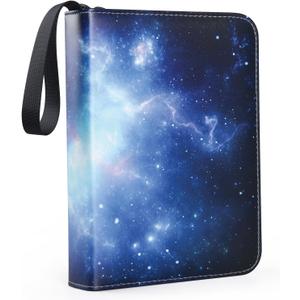 4 Pocket Trading Card Binders for 400 Cards,Dark Blue Nebula Pattern