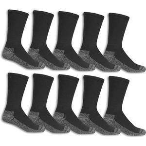 Fruit of the Loom Mens Work Gear Cushioned Crew Socks 10 Pair Size 12 (Black)