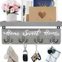 buways Key Holder Wall Mount with 4 Double Hooks-Solid Wood Wall-Mounted Organizer for Keys&Mail Rustic Key Rack Hanger Holder Home Decor for Entryway Living Room (Gray)