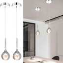 2 Pack Modern Crystal Moon Pendant Lights, Dimmable Natural White (3000K) LED Hanging Light Fixture for Kitchen Island Dining Room Bar Bedroom, Chrome Finish