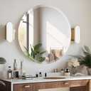 28 Inch Round Frameless Bathroom Mirror, Beveled Round Mirror, Circle Vanity Mirror with 1" Beveled Edge for Bathroom, Entryways, Living Room