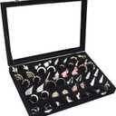 Velvet Jewelry Tray 48 Grid Jewelry Display Tray Organizer Box with Transparent Lid Rings Earrings Necklaces Pendants Display Box Suitable for Women and Girls (Black)