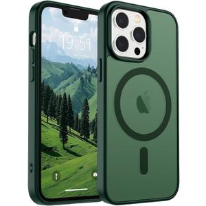 SUPFINE Magnetic for iPhone 13 Pro Case (Compatible with MagSafe) (Military Grade Drop Protection) Slim Translucent Matte Shockproof with Anti-Fingerprint Phone Case,Forest Green