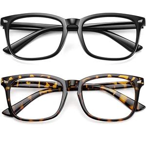 WOWSUN Unisex Stylish Nerd Non-prescription Glasses, Clear Lens Eyeglasses Frames, Fake Glasses , Set of 2 