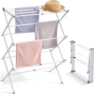 Drying Racks 3 Tier Expandable Clothes Airer Collapsible Clothes Drying Rack, Space-Saving Laundry, Hanging Clothes Indoors & Outdoors, Lightweight, Compact, Folds Away for Convenient Storage,White