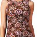 Daci Tankini Tops for Women High Neck Swim Top Tummy Control Bathing Suit Top Modest Swim Tank Top No Bottom (XX-Large, Brown Mandala)