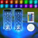 Crystal Table Lamp,RGB Rose Diamond Touch Lamps (2PACK) Color Changing Night Light for Bedroom/Living Room/Party Dinner Decor Creative Lights Housewarming (Remote & Touch