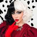 MIMAN Pixie Cut Curly Bob Wig 2-Tone Dyed Half Black Half White Synthetic Wig Short Curly Bob Wigs with Bangs Party Cosplay Halloween Costume Wigs For Women
