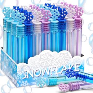 32 Pcs Snowflake Bubble Wand Bulk for Kids, 4 Color Mini Snowflake Party Favor, Valentine's, Goody Bag Stuffers, Classroom Exchange Prizes, Birthday Gift, Pinata, Winter Themed Toy for Girl Boy