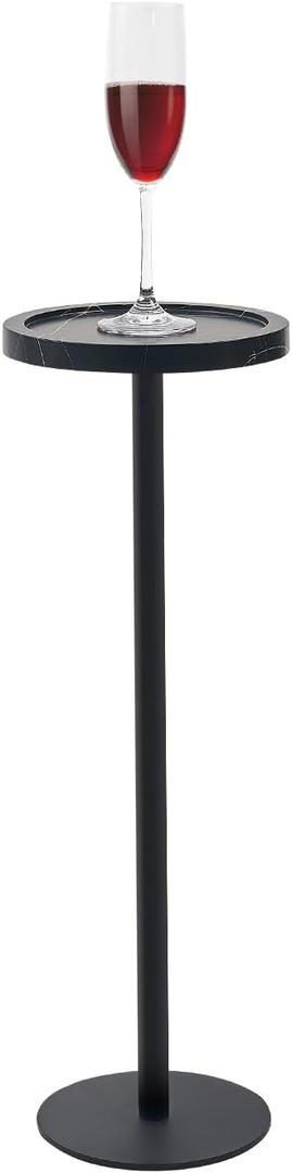 Drink Table, Small Pedestal Side Table, Round Cocktail Table, End Table with Metal Base, for Small Spaces, Marble Black
