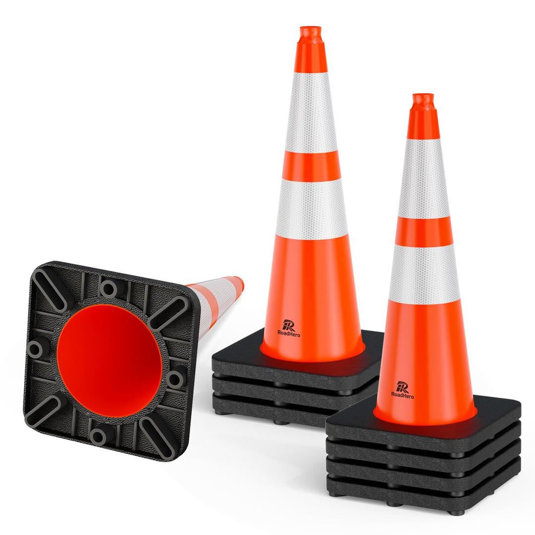 RoadHero 8 Pack 28 Inch 5.5 Lb Traffic Cones with Heavy Black Base ...