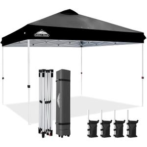 EAGLE PEAK Pop Up Canopy Tent with Wheeled Carry Bag, 8 Stakes, 4 Ropes, 4 Weight Bags, Easy Set Up Tent Canopy, 12x12 ft, 144sqft of Shade, Black