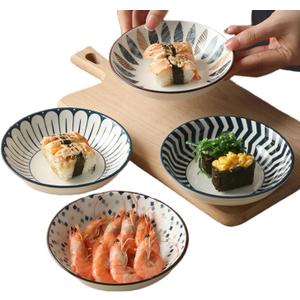 10 oz Ceramic Dessert Bowls Set of 4 Japanese 6 Inch Serving Dishes Shallow Bowls for Side Dishes,Appetizer,Sushi,Salad,Snacks,Fruit,Icecream,Microwave Dishwasher Safe(Navy Blue)