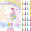 WERNNSAI Pin The Horn On The Unicorn - Unicorn Birthday Decorations 21'' X 28'' Birthday Party Game with 24 Pcs Horns Stickers for Kids School Classroom Activities