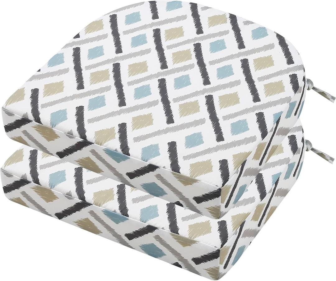 idee-home Outdoor Chair Cushions Set of 2, Thick 17" x 17" x 3" Outdoor Seat Cushions Patio Furniture Waterproof with Ties, Dining Pads (17x17x3 Inch (Pack of 2), Ikat Geo)