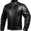 HWK Leather Motorcycle Jacket with Armor for Men, Cafe Racer Genuine Leather Jacket for Weather Resistant Riding, M, Black