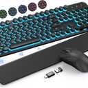 Wireless Keyboard and Mouse Backlit  Typewriter Keyboard with Magnetic Wrist Rest, Retro Round Keycaps, Light Up Letters, 2.4GHz Cordless Combo for Mac, Windows, PC, Laptop, Trueque [Upgraded]