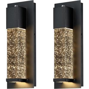LED Dusk to Dawn Outdoor Light Fixture,2 Pack Modern Exterior Wall Sconce Porch Lights, Outside Wall Mount Lighting with Crystal Bubble Glass 13W 3000K for Front Door Patio
