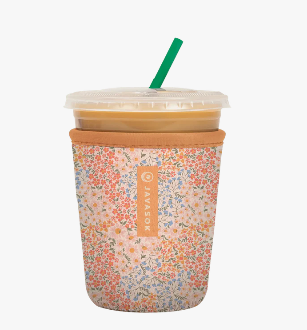 Sok It JavaSok Iced Coffee & Cold Soda Insulated Neoprene Cup Sleeve (Dainty Florals, Medium: 22-28oz)