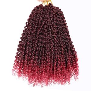 Dorsanee Ombre Burgundy Passion Twist Hair 14 Inch 7 Packs Water Wave Crochet Hair Long Bohemian Curly Braiding Hair for Butterfly Locs, Faux Locs, Boho Style Spring Twist Crochet Braids (TBug#)