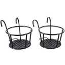 HowRU Iron Art Hanging Baskets Flower Pot Holder Over The Rail Metal Fence Planters Assemble - Pack of 2 (Black)